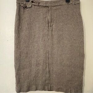 Lauren Ralph Lauren Brown Light Beige Houndstooth Linen Pencil Skirt 12